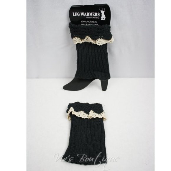 Grey Boot Cuff Leg Arm Warmer Lace Trim - Picture 2 of 6